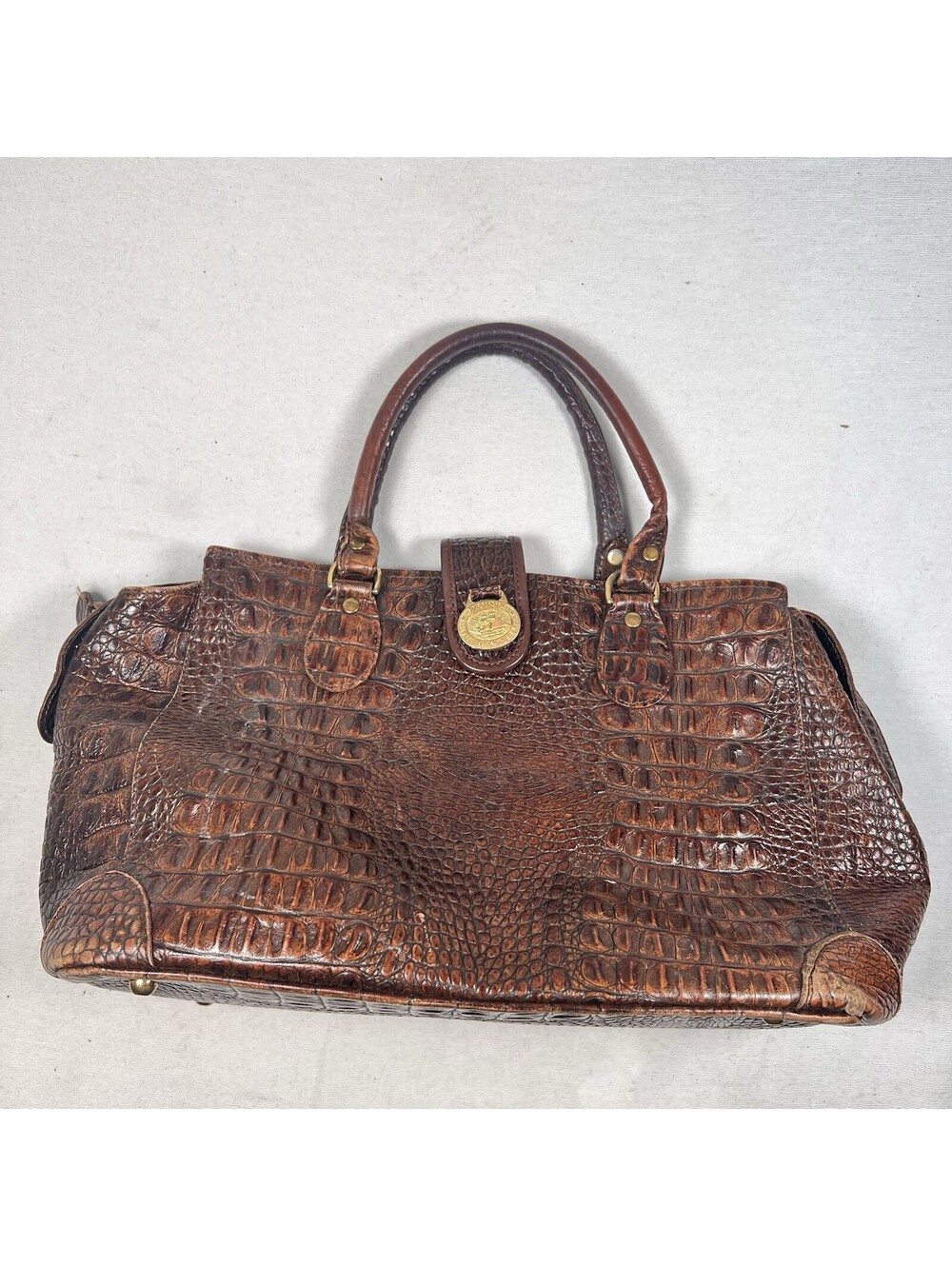 Vintage Brahmin Croc Embossed Pecan Melbourne Doctor Bag Purse